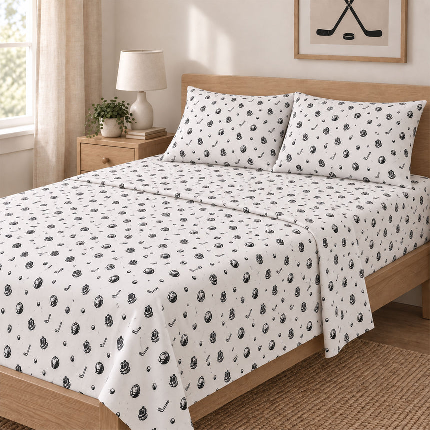 Ensemble Draps pour Lit Double - Hockey-Cathay Home-CAH-DBSS-HOCKEY-CLÉMENT