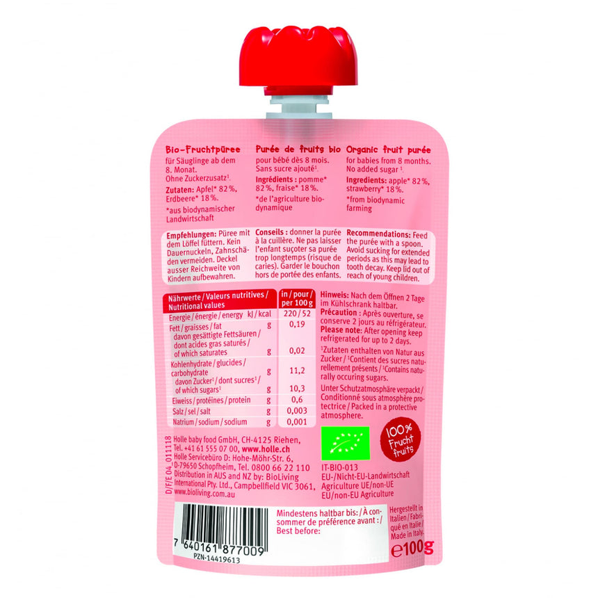 Purée Bio - Red Bee - Pomme avec Fraise (À partir de 8 mois)-Holle-HLL-HF4-CLÉMENT
