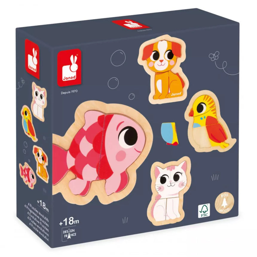 Casse-Tête Évolutifs en Bois (4) - Animaux de Compagnie-Janod-JAD-J07115-CLÉMENT