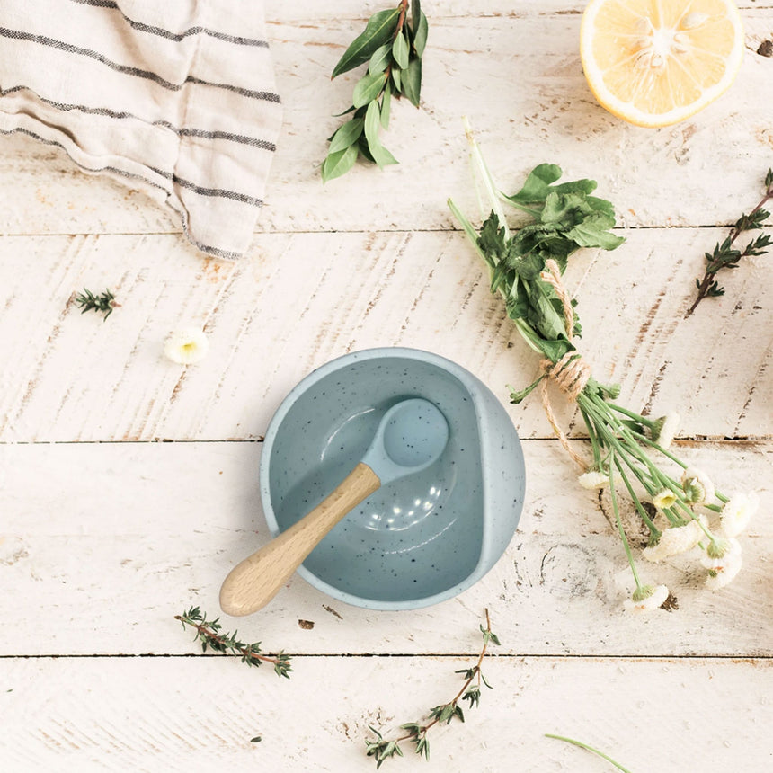 Cuillère et Bol en Silicone Siliscoop - Aqua-Kushies-KUS-F119-SEASP-CLÉMENT