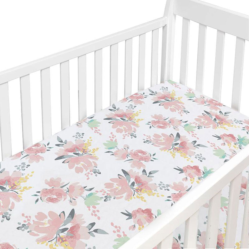 Drap Contour pour Lit de Bébé - Percale Fleurs-Kushies-KUS-S730-200-CLÉMENT