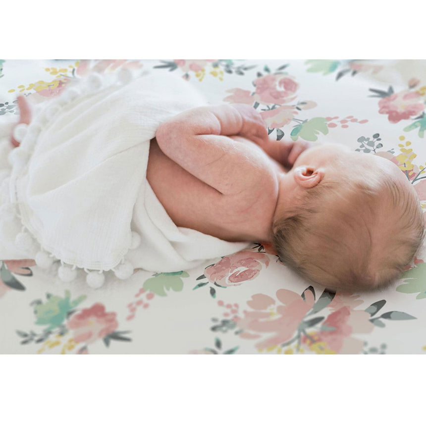 Drap Contour pour Lit de Bébé - Percale Fleurs-Kushies-KUS-S730-200-CLÉMENT
