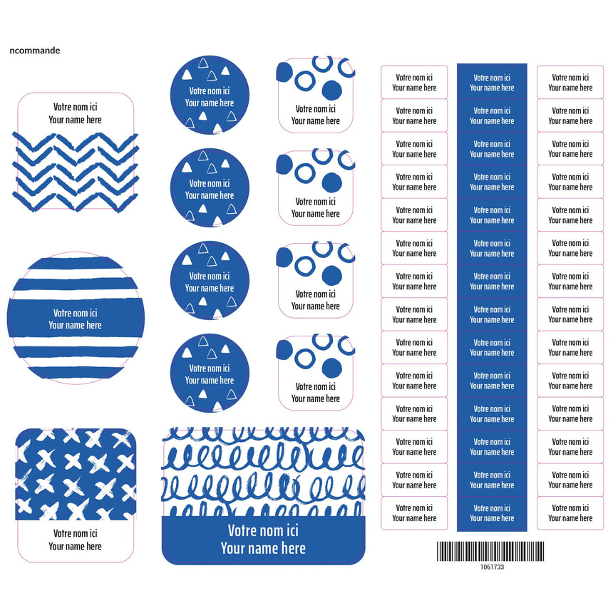 Étiquettes Essentiel - Motifs bleus-Clement - Impressions-LAB-ECNOM-BLEU-CLÉMENT