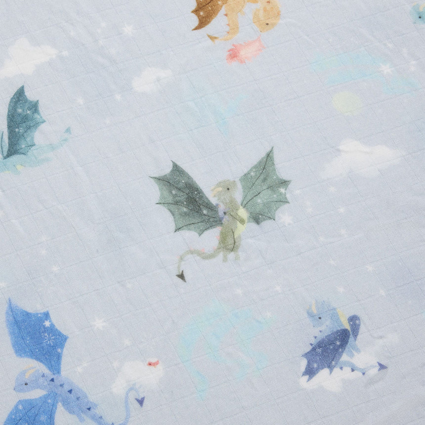 Drap Contour pour Lit de Bébé - Mousseline Bambou Dragons-Loulou Lollipop-LLP-CRIBMGD-CLÉMENT