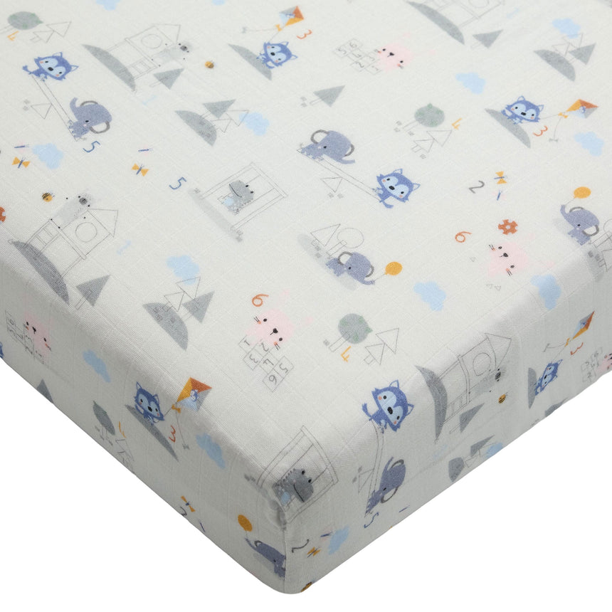 Drap Contour pour Lit de Bébé - Mousseline Bambou Mini mathématiciens-Loulou Lollipop-LLP-CRIBMML-CLÉMENT