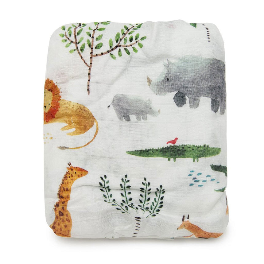Drap Contour pour Lit de Bébé - Mousseline Bambou Safari-Loulou Lollipop-LLP-CRIBSAFARI-CLÉMENT