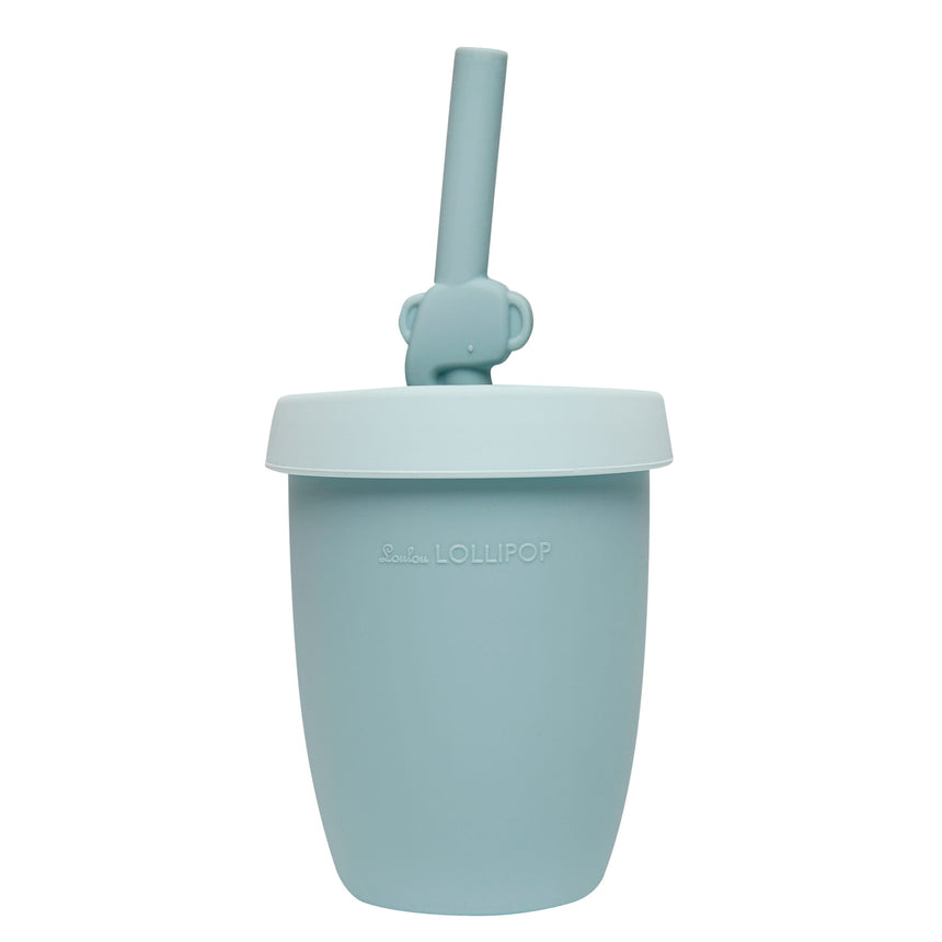 Gobelet en Silicone avec Couvercle et Paille - Éléphant-Loulou Lollipop-LLP-TCUP-003-BLU-CLÉMENT
