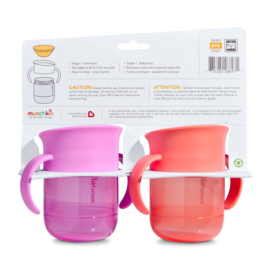 Tasse Gobelet d’Apprentissage Miracle 360° 7 oz (2) - Corail/Mauve-Munchkin-MUN-28697P-CLÉMENT