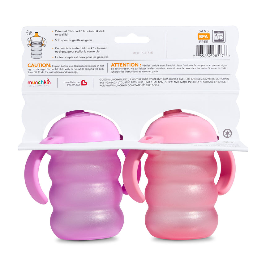 Gobelets d’Apprentissage Click Lock à Bec Résistant aux Morsures 8 oz (2) - Rose/Mauve-Munchkin-MUN-28717P-CLÉMENT