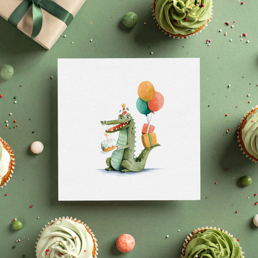Mini Carte de Souhait de Fête - Rocco le Crocodile-Mimosa Design-OSA-MIN-1064-CLÉMENT