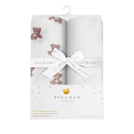 Couvertures de Mousseline (2) - Ours Rose-Piccolo Bambino-ABN-PBD03M97E3PK-CLÉMENT