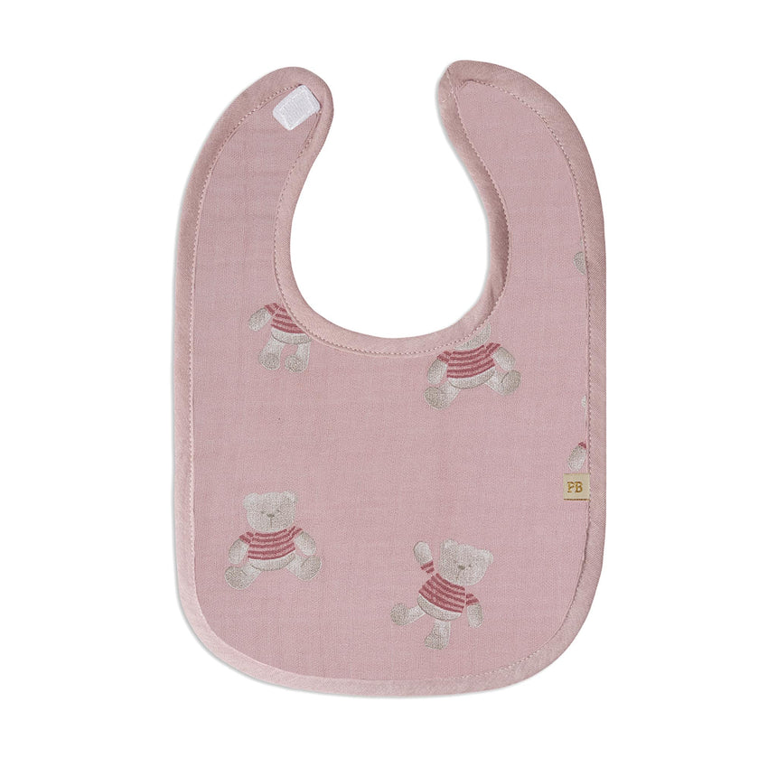 Bavoirs en Mousseline (3) - Ours Rose-Piccolo Bambino-ABN-PBF06M99E3PK-CLÉMENT