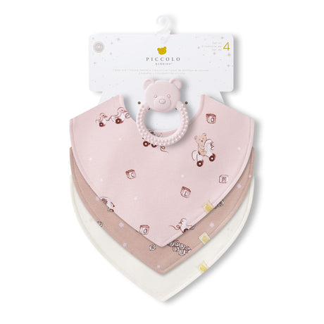 Bavoirs(3)+ Jouet de dentition - Ours Rosé-Piccolo Bambino-ABN-PBMS6J99G3PK-CLÉMENT