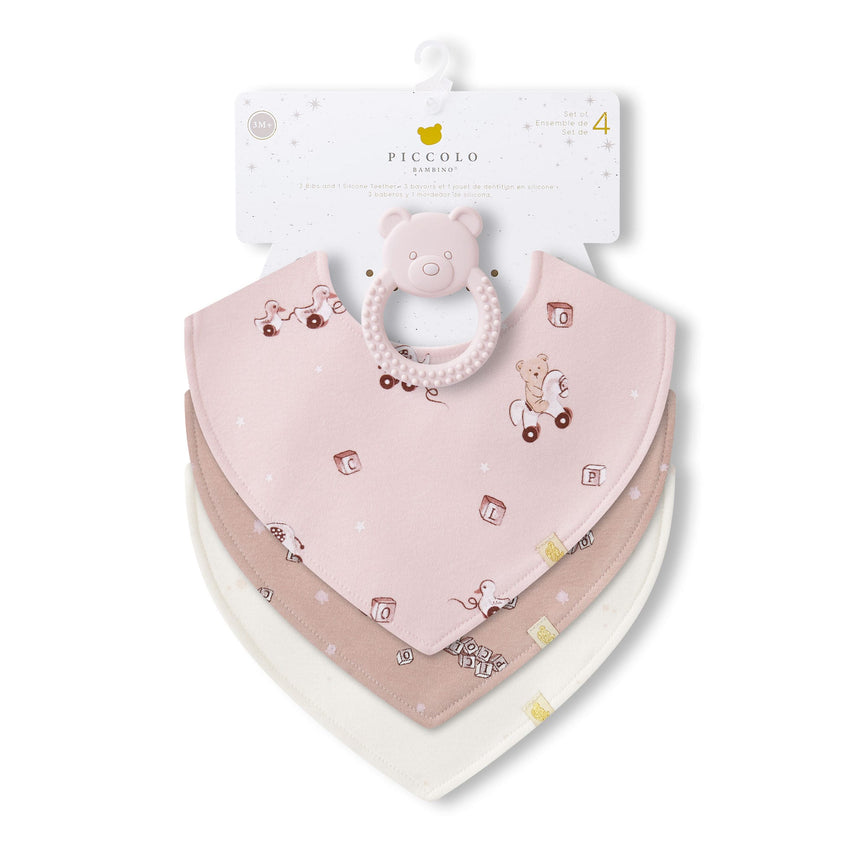 Bavoirs(3)+ Jouet de dentition - Ours Rosé-Piccolo Bambino-ABN-PBMS6J99G3PK-CLÉMENT