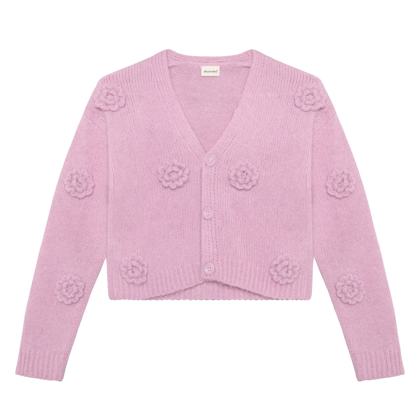 Cardigan Tricot Fleur 4-14ans-Minymo-Rose-4-AC1-144413-6204-CLÉMENT