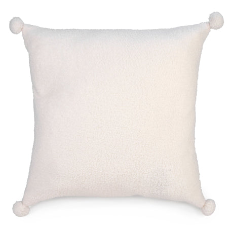 Coussin Blanc Bouclé avec Pompons-Attitudes Import-ATT-LH6065-CLÉMENT
