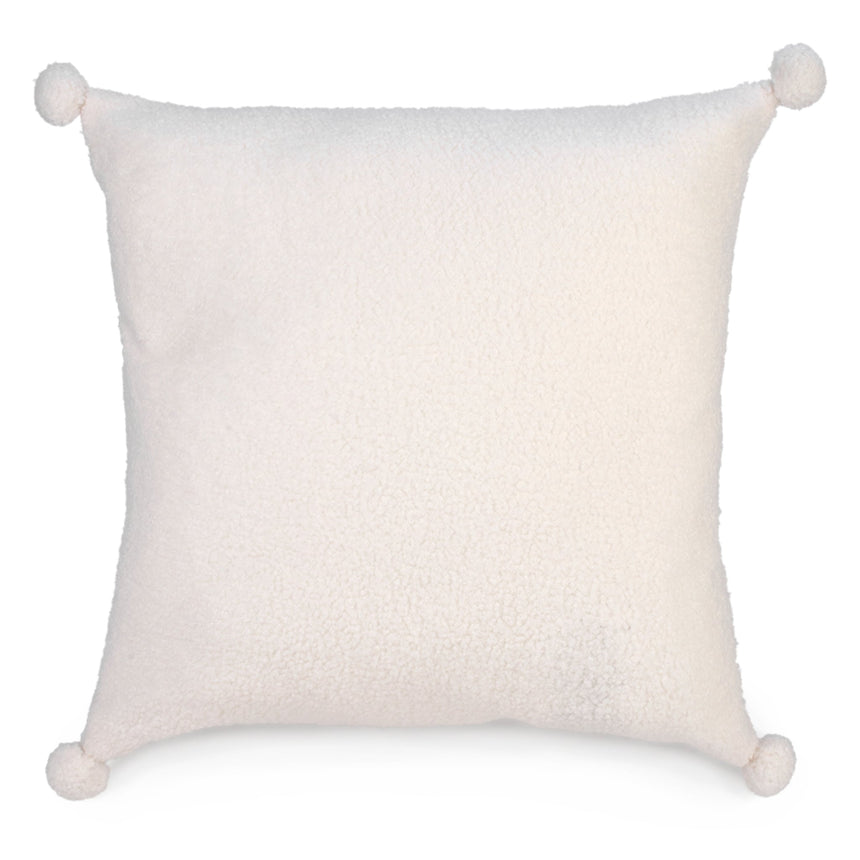 Coussin Blanc Bouclé avec Pompons-Attitudes Import-ATT-LH6065-CLÉMENT