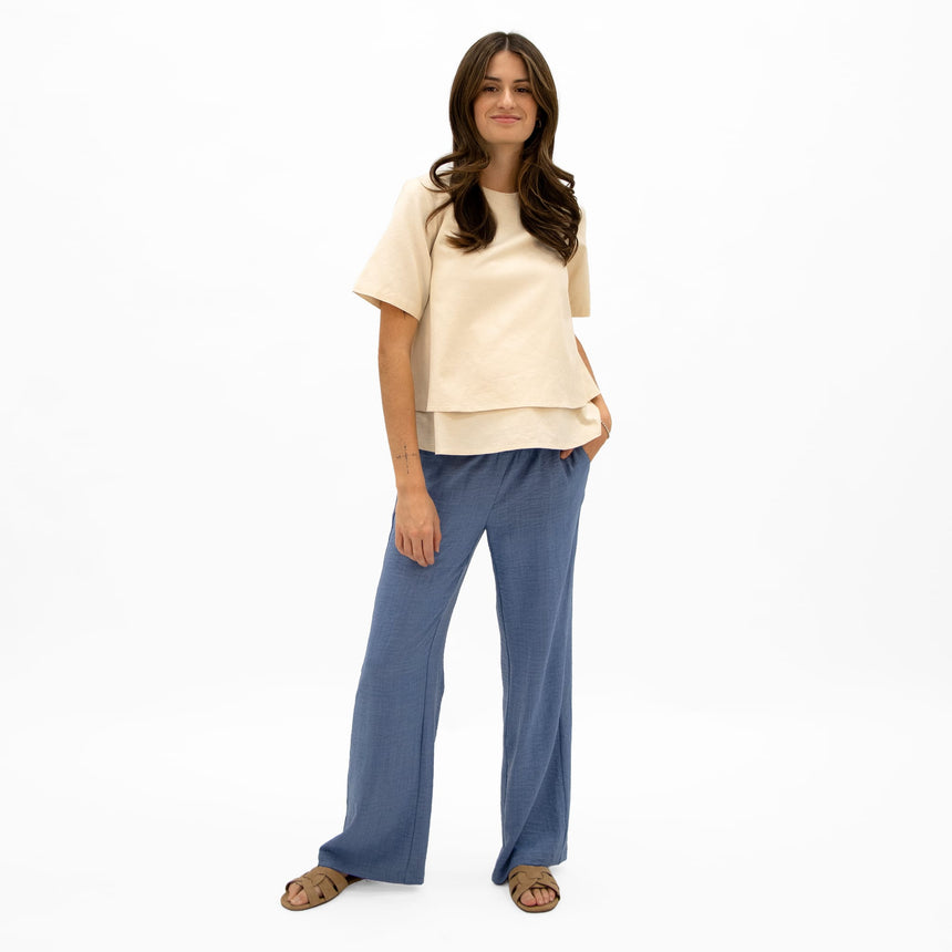 T-shirt Allaitement Lin Beige-Bella Maternite-BEA-1268872C-BEI-CLÉMENT