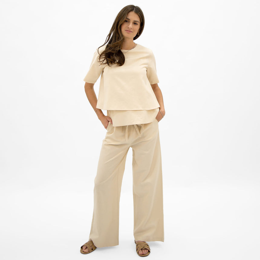 T-shirt Allaitement Lin Beige-Bella Maternite-BEA-1268872C-BEI-CLÉMENT