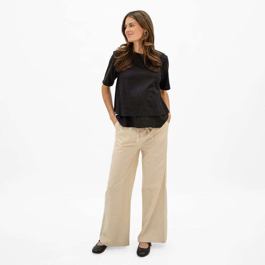 Pantalon Maternité Lin Beige-Bella Maternite-BEA-1268875C-BEI-CLÉMENT