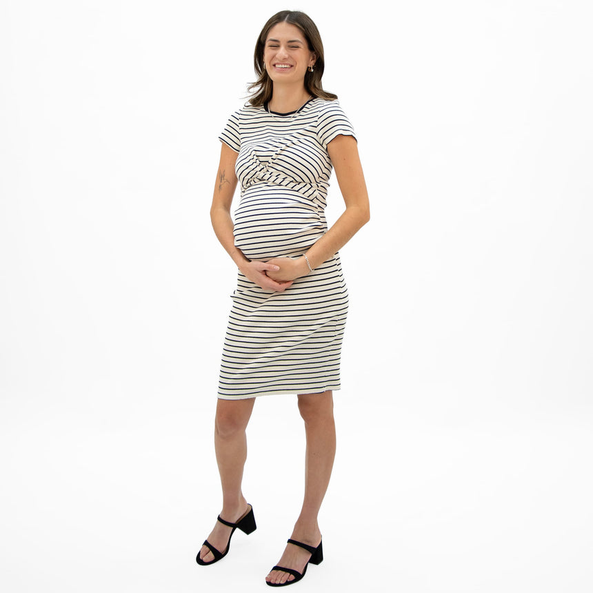 Robe Côtelée Noeud Rayée-Bella Maternite-BEA-1268878C-IVO-CLÉMENT