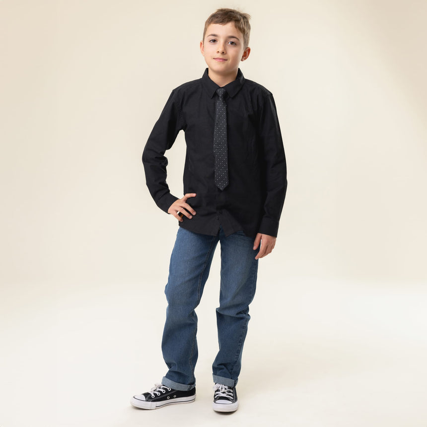 Chemise Manches Longues Cravate Noire 2-12ans-Nano-BOS-BCH03-02-CLÉMENT