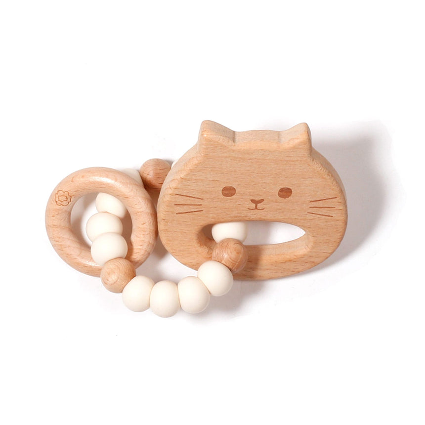 Hochet De Bois Chat - Blanc Cassé-Bulle-BUB-B-NM002-09-CLÉMENT