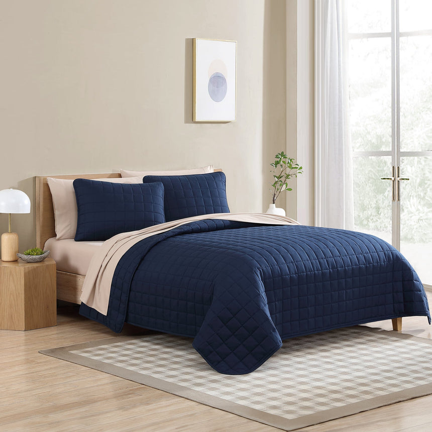 Courtepointe Lit Simple - Marine-Cathay Home-CAH-QUILT-TW-NA-CLÉMENT