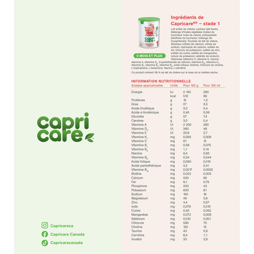 Capricare® Préparation pour nourrissons Stage 1 (0+ mois) 800g-Capricare-CAP-CC1001CS-CLÉMENT