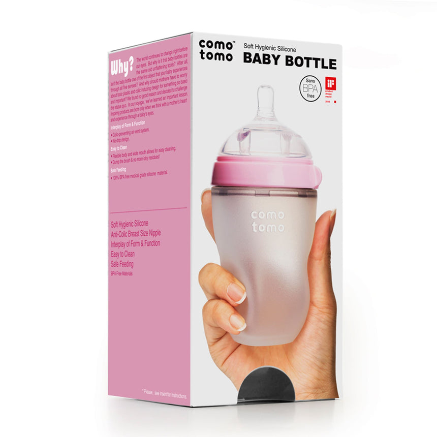 Biberon Souple à Flot Naturel Prévention des Coliques 250ml - Rose-Como Tomo-CMM-EN250P-CLÉMENT