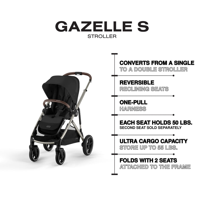 Poussette Gazelle S – Châssis Taupe avec siège Noir Moon-Cybex-CYB-522004955-CLÉMENT