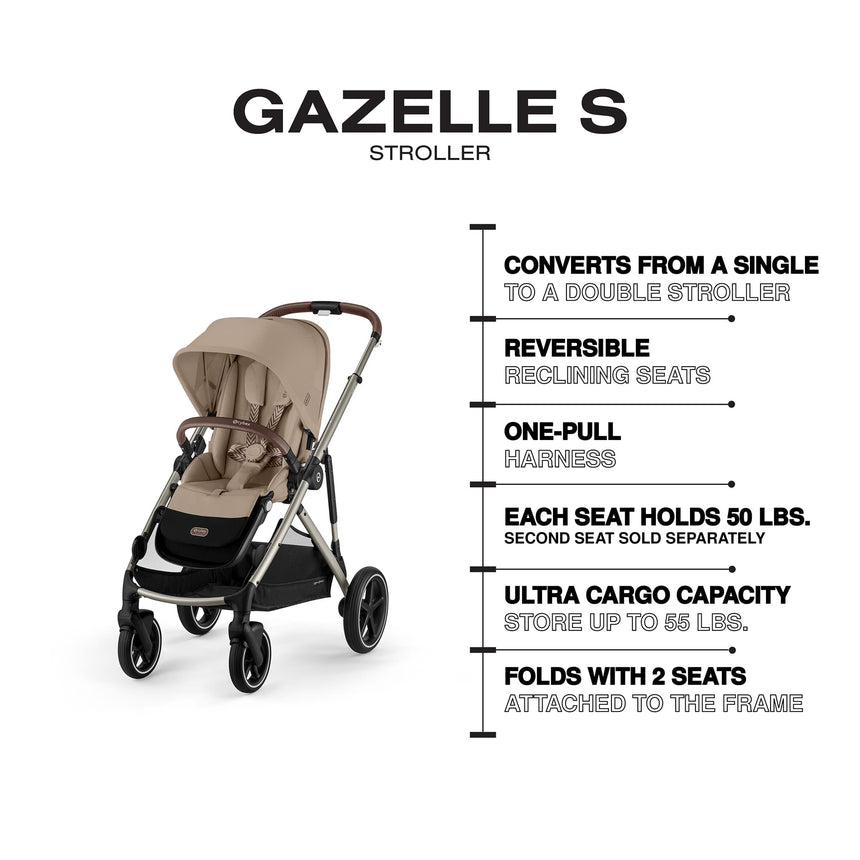 Poussette Gazelle S – Châssis couleur Taupe avec siège Amande/Beige-Cybex-CYB-522005249-CLÉMENT