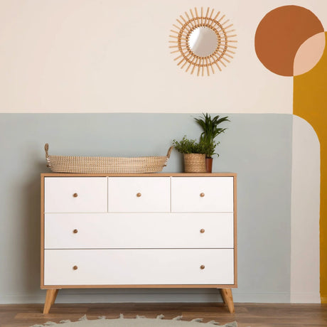 Commode 5 Tiroirs Austin - Blanc/ Chêne rouge-Dadada Baby-DDD-43161-CLÉMENT