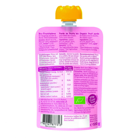Purée Bio - Pear Pony - Poire, Pêche, Framboises & Épeautre (À partir de 8 mois)-Holle-HLL-HF2-CLÉMENT