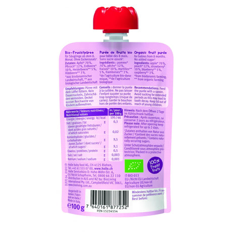 Purée Bio - Berry Puppy - Pomme, Pêche et Fruits (À partir de 8 mois)-Holle-HLL-HF3-CLÉMENT