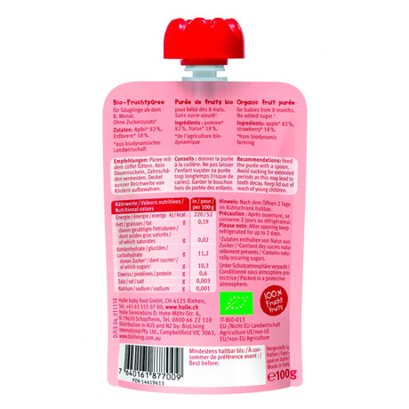 Purée Bio - Red Bee - Pomme avec Fraise (À partir de 8 mois)-Holle-HLL-HF4-CLÉMENT