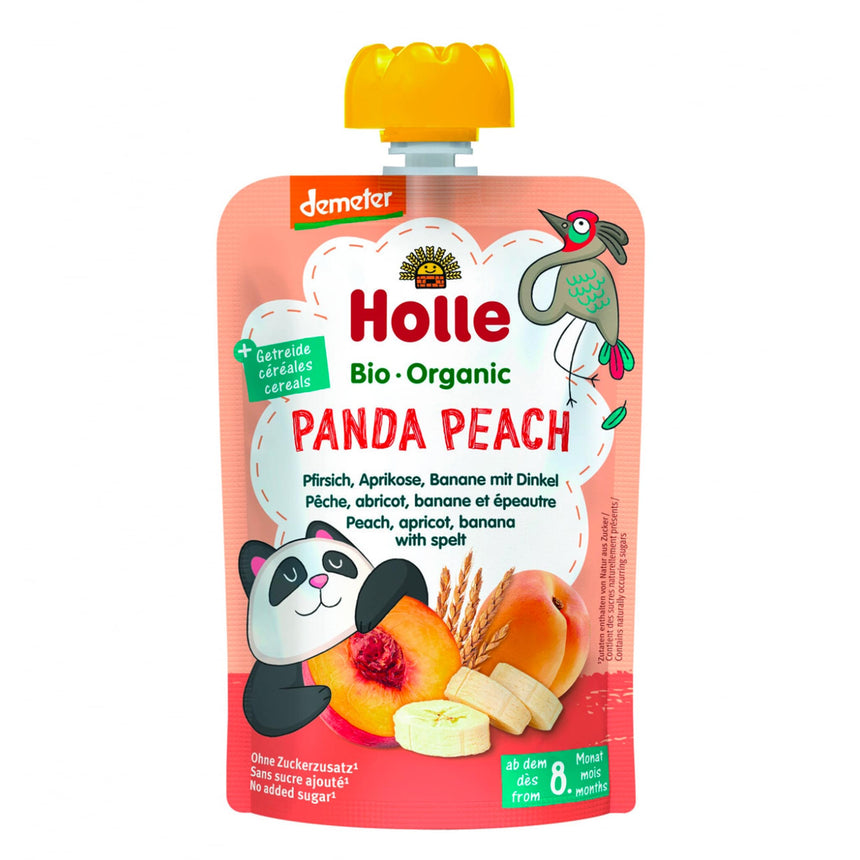 Purée Bio - Panda Peach - Pêche, Apricot, Banane avec Épeautre (À partir de 8 mois)-Holle-HLL-HF6-CLÉMENT