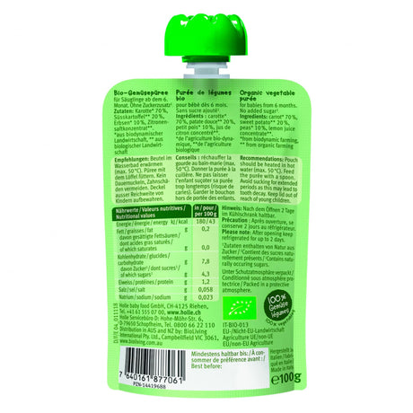 Purée Bio - Veggie Bunny - Carotte et Patate Douce avec Pois (À partir de 6 mois)-Holle-HLL-HV1-CLÉMENT