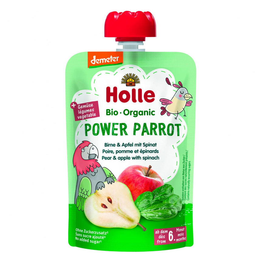Purée Bio - Power Parrot - Poire avec Pomme et Épinard (À partir de 6 mois)-Holle-HLL-HV3-CLÉMENT