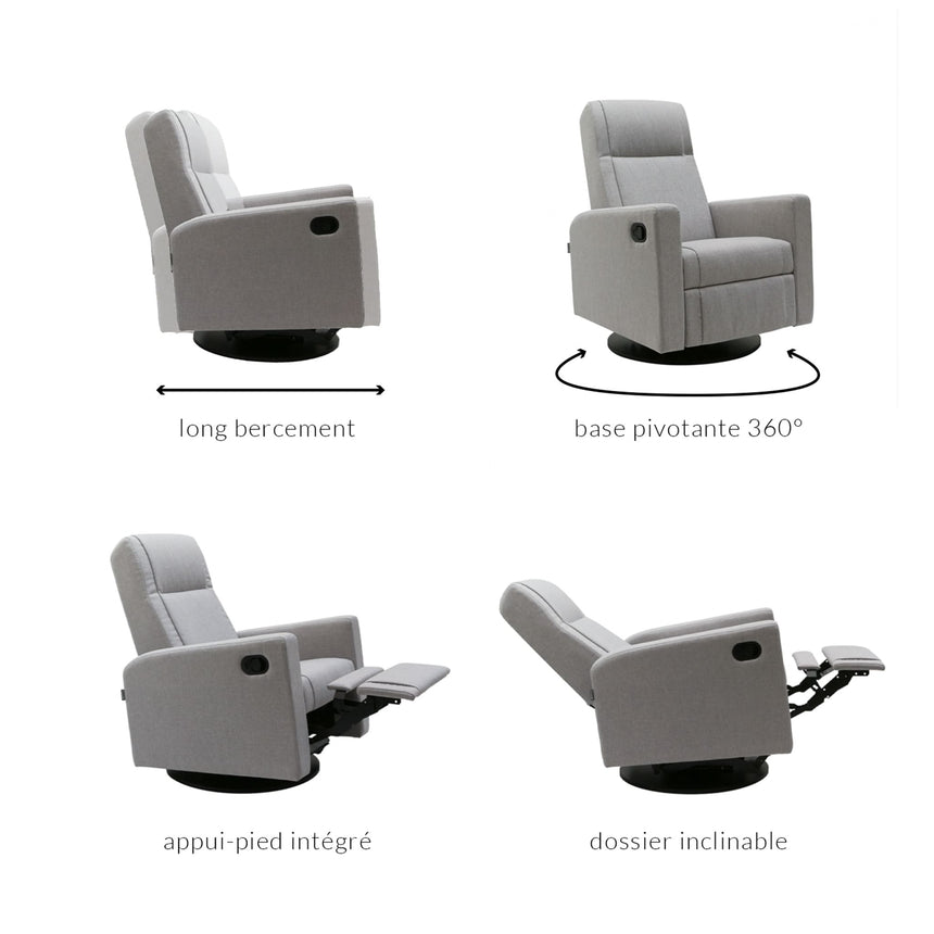 Fauteuil Berçant et Pivotant Nelly - Arlo Pearl / Noir-Jaymar BB-JAM-521-ARLO-601-CLÉMENT