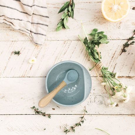 Cuillère et Bol en Silicone Siliscoop - Aqua-Kushies-KUS-F119-SEASP-CLÉMENT