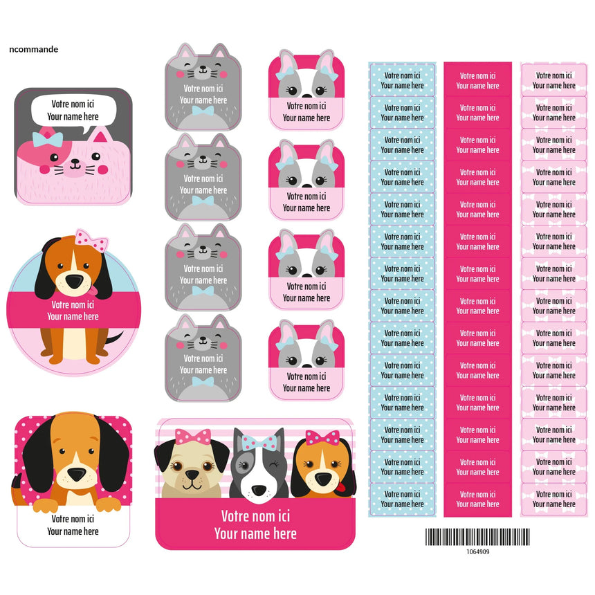 Étiquettes Essentiel - Chiens rose-Clement - Impressions-LAB-ECNOM-CHIENR-CLÉMENT