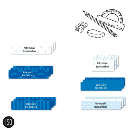 Étiquettes Essentiel - Scolaire bleue-Clement - Impressions-LAB-ECNOM-ECOLEB-CLÉMENT