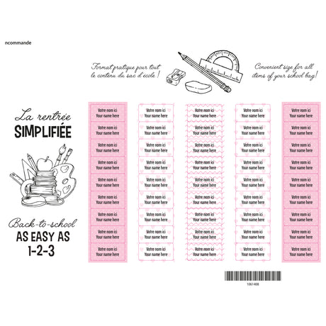 Étiquettes Essentiel - Scolaire rose-Clement - Impressions-LAB-ECNOM-ECOLER-CLÉMENT