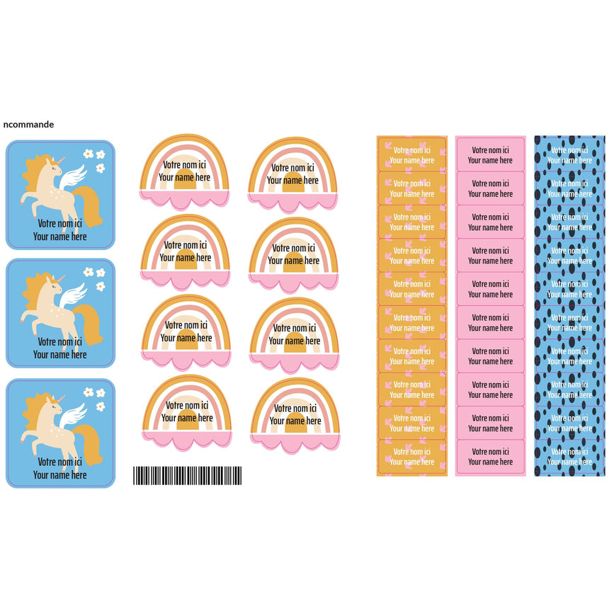 Étiquettes Garderie - Licorne Lexie-Clement - Impressions-LAB-ECNOM-G-LEXI-CLÉMENT