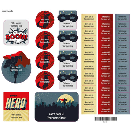 Étiquettes Essentiel - Super-héros-Clement - Impressions-LAB-ECNOM-HEROS-CLÉMENT