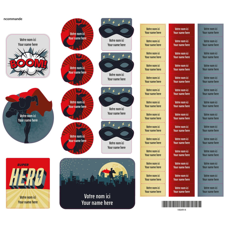 Étiquettes Essentiel - Super-héros-Clement - Impressions-LAB-ECNOM-HEROS-CLÉMENT