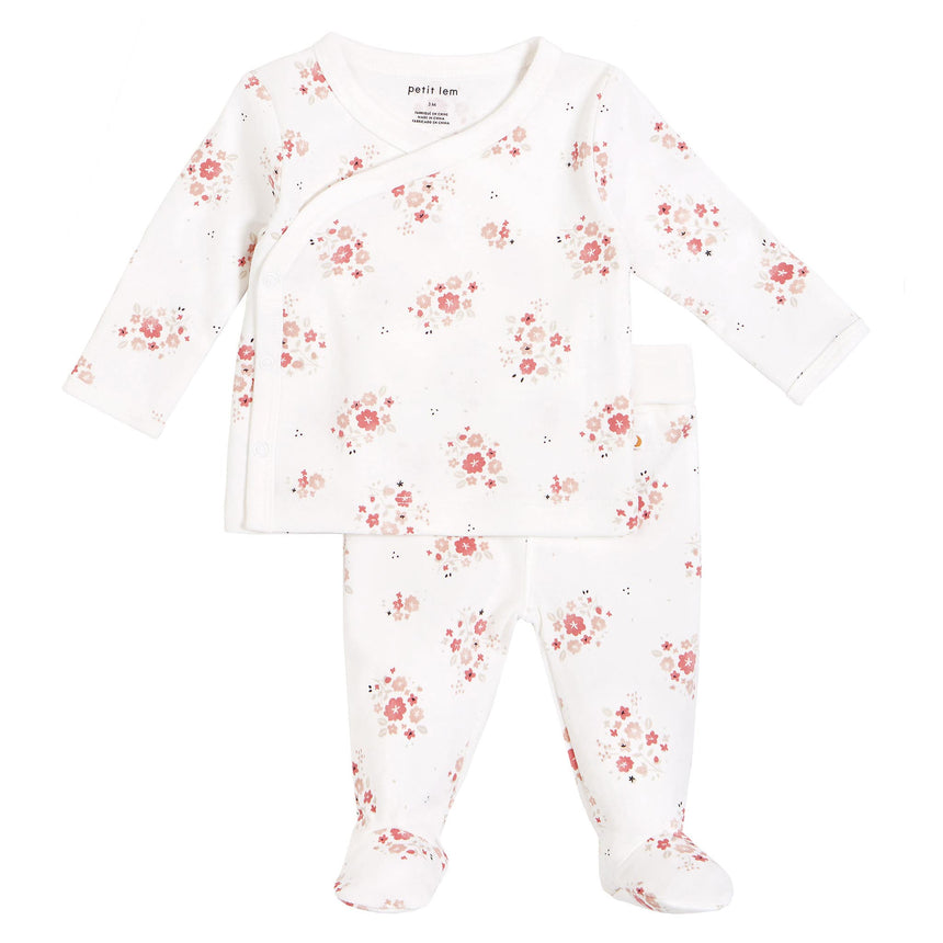 Ensemble Pantalon Fleurs Lapins 0-9mois-Petit Lem-Ivoire-Nouveau-né-LEM-23YRL12501-CLÉMENT