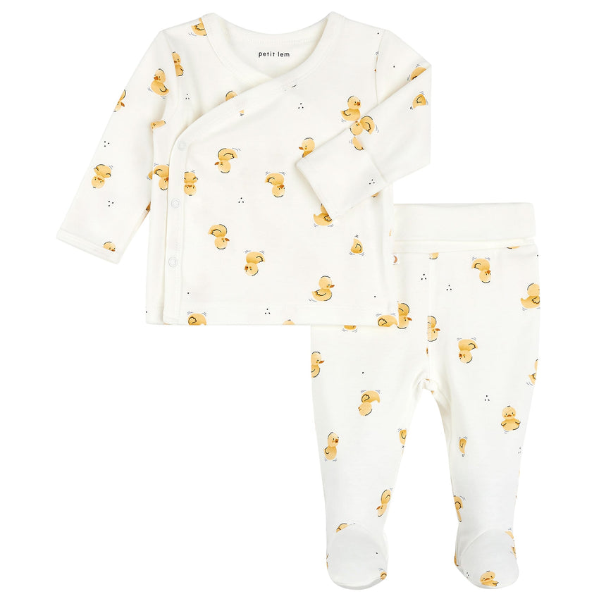 Ensemble de 2 Pantalon Canards 0-9mois-Petit Lem-Ivoire-Nouveau-né-LEM-24YRL20E01-CLÉMENT