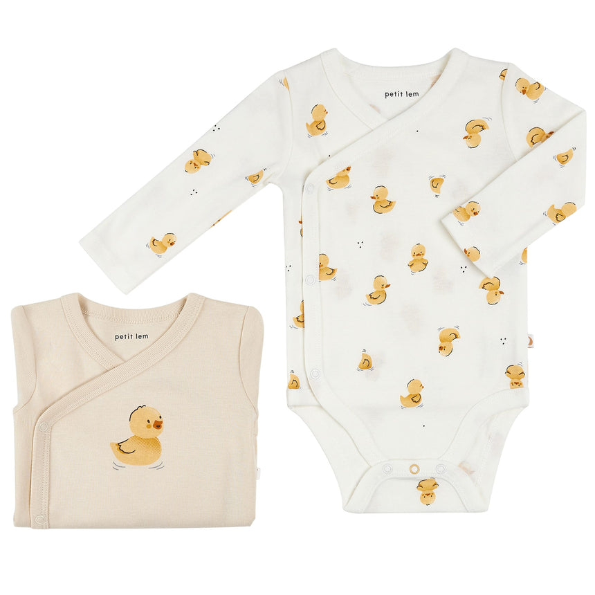 Ensemble de 2 Cache-Couches Manches Longues Canards-Petit Lem-Beige-Nouveau-né-LEM-24YRL20T02-CLÉMENT